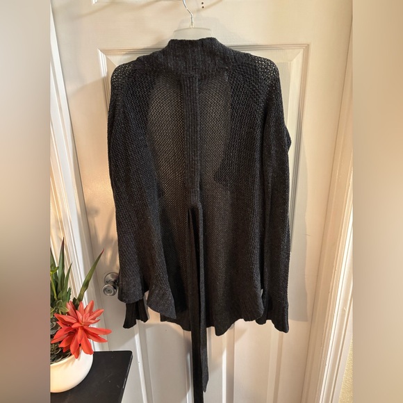 Armani Exchange Women’s Charcoal Gray Open-Front Belted Wool Cardigan, Size L - Picture 3 of 6